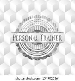 Personal Trainer realistic grey emblem with geometric cube white background