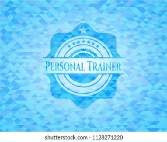 Personal Trainer realistic light blue emblem. Mosaic background