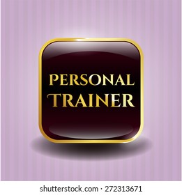 Personal trainer red shiny badge with golden border and pink background. Very beauty