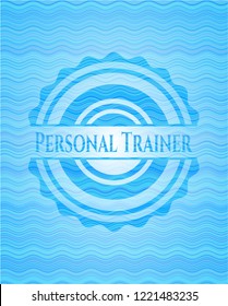 Personal Trainer water wave representation emblem background.