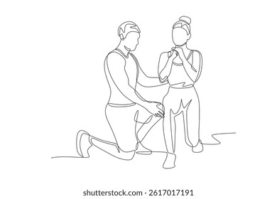 Personal training provides squat movement instructions. Personal training concept one-line drawing