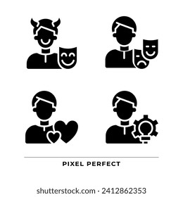 Personal traits black glyph icons set on white space. Caregiver and creator. Personality traits. Psychoanalytic theory. Silhouette symbols. Solid pictogram pack. Vector isolated illustration