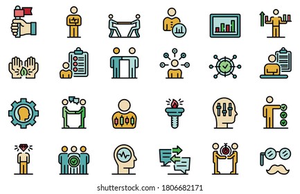 Personal traits icons set. Outline set of personal traits vector icons thin line color flat on white