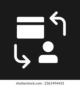 Personal transactions dark mode glyph ui icon. Individual payments. User interface design. White silhouette symbol on black space. Solid pictogram for web, mobile. Vector isolated illustration