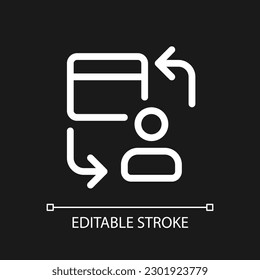 Personal transactions pixel perfect white linear ui icon for dark theme. Individual payments. Vector line pictogram. Isolated user interface symbol for night mode. Editable stroke. Arial font used