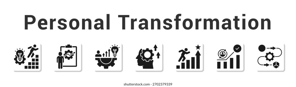 Transformação pessoal Moderno e limpo web banner ilustração vetor com ícones temáticos"