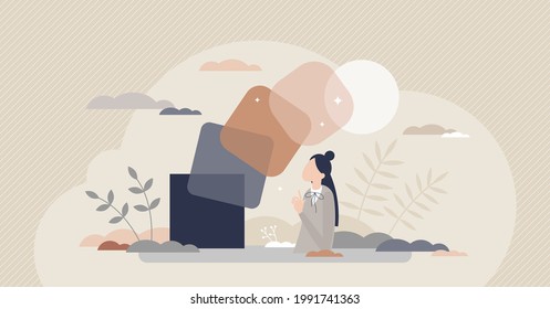 Personal transformation and personality skill development tiny person concept. Mental evolution progress as geometric shapes vector illustration. Psychological therapy transformation and mood changing