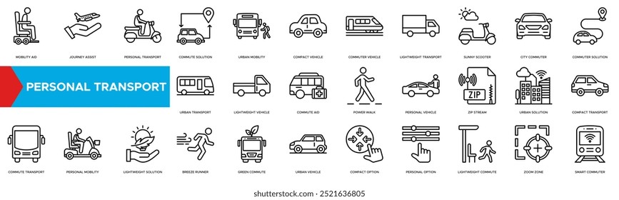 ícone Transporte Pessoal. Ajuda à mobilidade, assistência à viagem, transporte pessoal, solução de deslocamento e mobilidade urbana