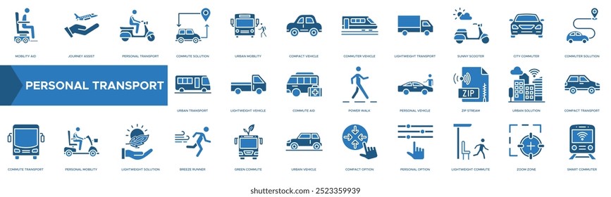 Personal Transport icon. Mobility Aid, Journey Assist, Personal Transport, Commute Solution and Urban Mobility