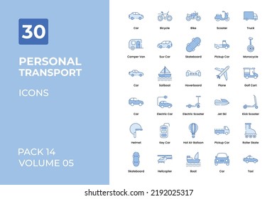 Personal Transport icons collection. Set contains such Icons as bus, car, motorbike, bicycle, and more