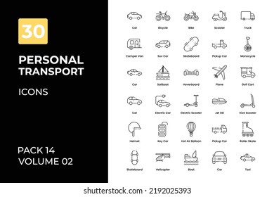 Personal Transport icons collection. Set contains such Icons as bus, car, motorbike, bicycle, and more