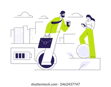 Personal transporter abstract concept vector illustration. Man riding monowheel on street, ecology environment, sustainable urban transportation, modern personal vehicle abstract metaphor.