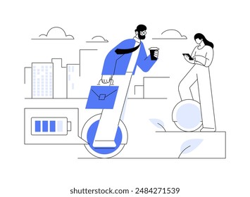 Personal transporter abstract concept vector illustration. Man riding monowheel on street, ecology environment, sustainable urban transportation, modern personal vehicle abstract metaphor.