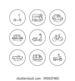 Personal urban transport. Flat linear vector icons.