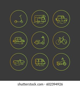 Personal urban transport. Flat vector icons on a dark background.