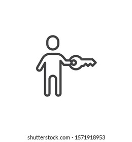 Personal user key line icon. linear style sign for mobile concept and web design. Login key outline vector icon. Symbol, logo illustration. Vector graphics