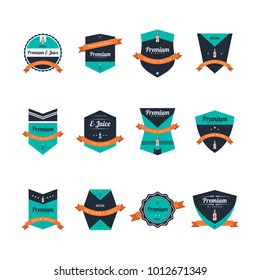 personal vaporizer e-cigarette e-juice liquid label badge vector art set