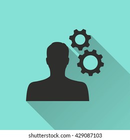 Personal vector icon with long shadow. Black illustration isolated on green background for graphic and web design.