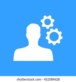 Personal vector icon. White Illustration isolated on blue background for graphic and web design.