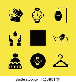 personal vector icons set. with computer mouse, winter hat, wash hands and hands drop in set