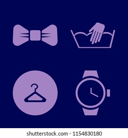 personal vector icons set. with hanger, hand washing, watch and black bow tie in set