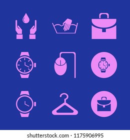 personal vector icons set. with watch, hands drop, briefcase and computer mouse in set