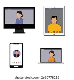 Personal video call on various devices vector illustration