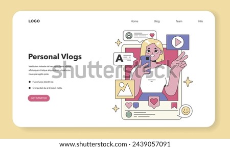 Personal Vlogs theme. Everyday life and experiences shared with online audiences. Authentic self-expression, daily activities, digital connection. Flat vector illustration