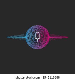 Personal voice assistant concept vector tech illustration, ball shape sound wave graph for smart search graphical interface. Microphone icon voice control technology.