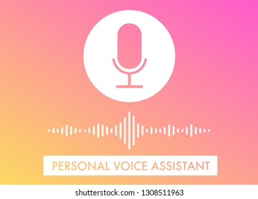 Personal Voice Assistant Flat Vector Illustration, Siri Voice Search Recognition, Website Banner And Icons On The Gradient Background