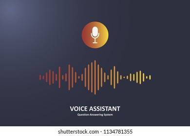 Personal voice assistant and Question-Answering system concept. Microphone button and voice sound wave. Intelligent technologies design. Vector illustration.