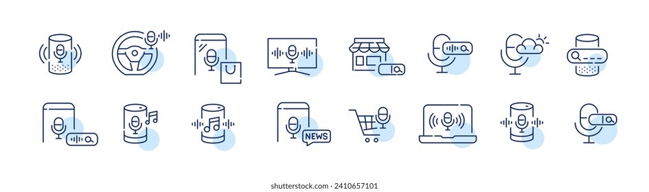 Personal voice assistant uses. Search, music, car and shopping. Pixel perfect, editable stroke