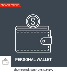 Personal Wallet Icon. Thin Line Vector Illustration. Adjust stroke weight - Expand to any Size - Easy Change Colour - Editable Stroke