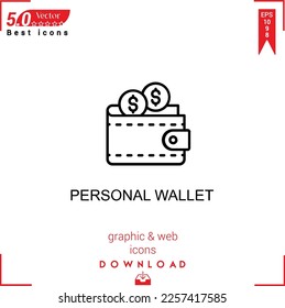 PERSONAL WALLET Symbol, Vektorgrafik auf weißem Hintergrund. Einfache, isolierte, flache Symbole, Symbole, Apps, Logos, Website-Design oder mobile Apps für das Marketing-Management von Unternehmen,
UI UX Design Bearbeitbarer Strich. EPS10