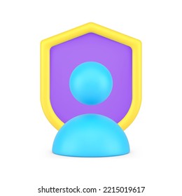 Personal web account data protection secure shield 3d icon vector illustration. Cyber risk insurance electronic damage hacker attack control antivirus software protective datum electronic technology