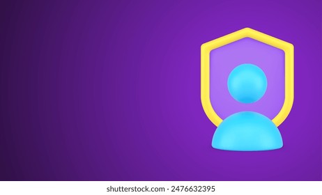 Personal web account data protection secure shield 3d icon vector illustration. Cyber risk insurance electronic damage hacker attack control antivirus software protective datum electronic technology