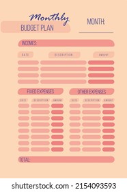 Personal weekly budget planner in a4 format. Finance, income and expenses.