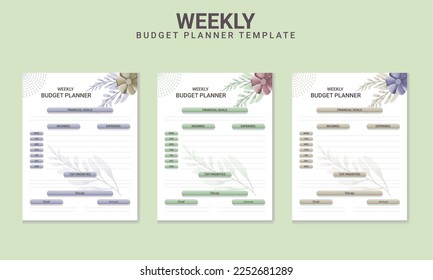 Personal Weekly Printable Income and expense Budget Planner Templates.