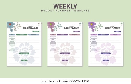 Personal Weekly Printable Income and expense Budget Planner Templates.