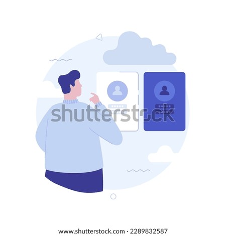 Personal and work account circle flat concept vector illustration. Doubting man chooses profile cartoon character on blue background for web design. Creative idea for website, mobile, presentation