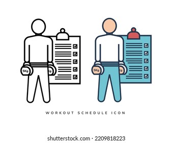 personal workout plan icon, fitness exercise list, program gym training, checklist or diary schedule athlete, thin line symbol on white background - editable stroke vector illustration