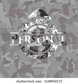 Personal written on a grey camouflage texture