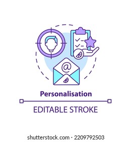 Personalisation concept icon. Customized content. Benefit of direct marketing abstract idea thin line illustration. Isolated outline drawing. Editable stroke. Arial, Myriad Pro-Bold fonts used