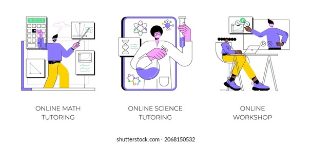 Personalised learning abstract concept vector illustration set. Online math and science tutoring, online workshop, homeschooling, educational platform, video lessons, master class abstract metaphor.