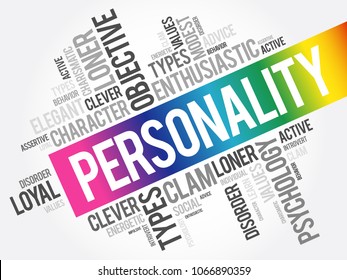 Personality - characteristic sets of behaviors, cognitions, and emotional patterns, word cloud concept background