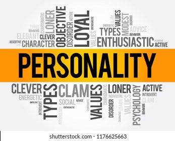 Personality - characteristic sets of behaviors, cognitions, and emotional patterns, word cloud concept background