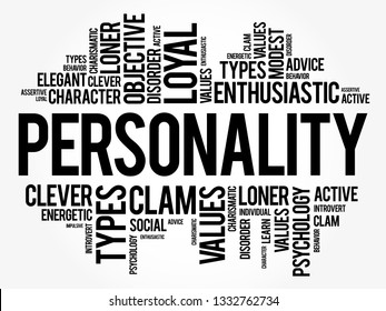 Personality - characteristic sets of behaviors, cognitions, and emotional patterns, word cloud concept background