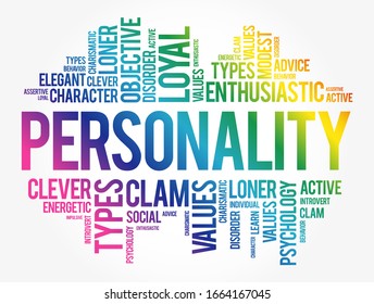 Personality - characteristic sets of behaviors, cognitions, and emotional patterns, word cloud concept background