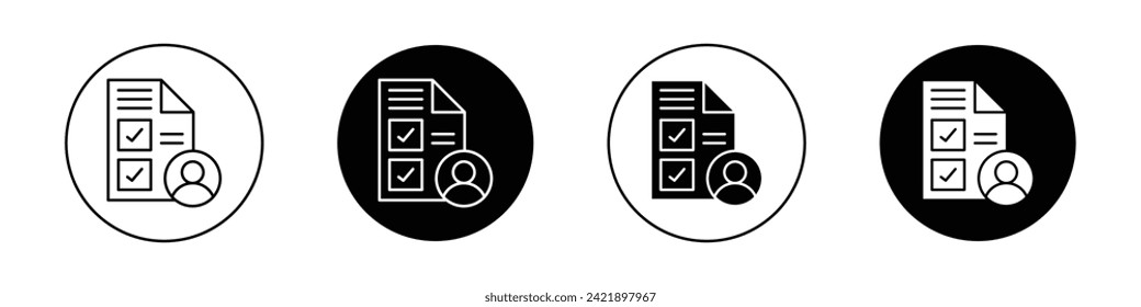 Características de la personalidad Conjunto de iconos. Avatar Atributos de habilidades de personal Símbolo de vectores de rol de personal en un estilo negro rellenado y delineado. Firma de la lista de verificación de habilidades personales.