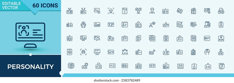 Personality collection. Includes icons for software, fingerprint, identity, identify, scan and more. Minimal icons. Editable stroke. Vector illustration.